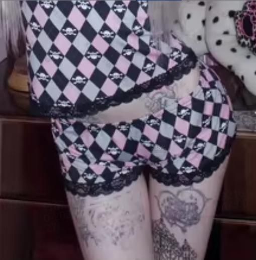 Women's American Style Camisole Sexy Lace Trimmed Top Skull Plaid Print Thin Straps_ecoleips.com