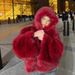 Women's Faux Fox Fur Jacket Short Hooded Coat Winter Fashion Outerwear Angora Red Vegan Leather Streetwear_ecoleips.com