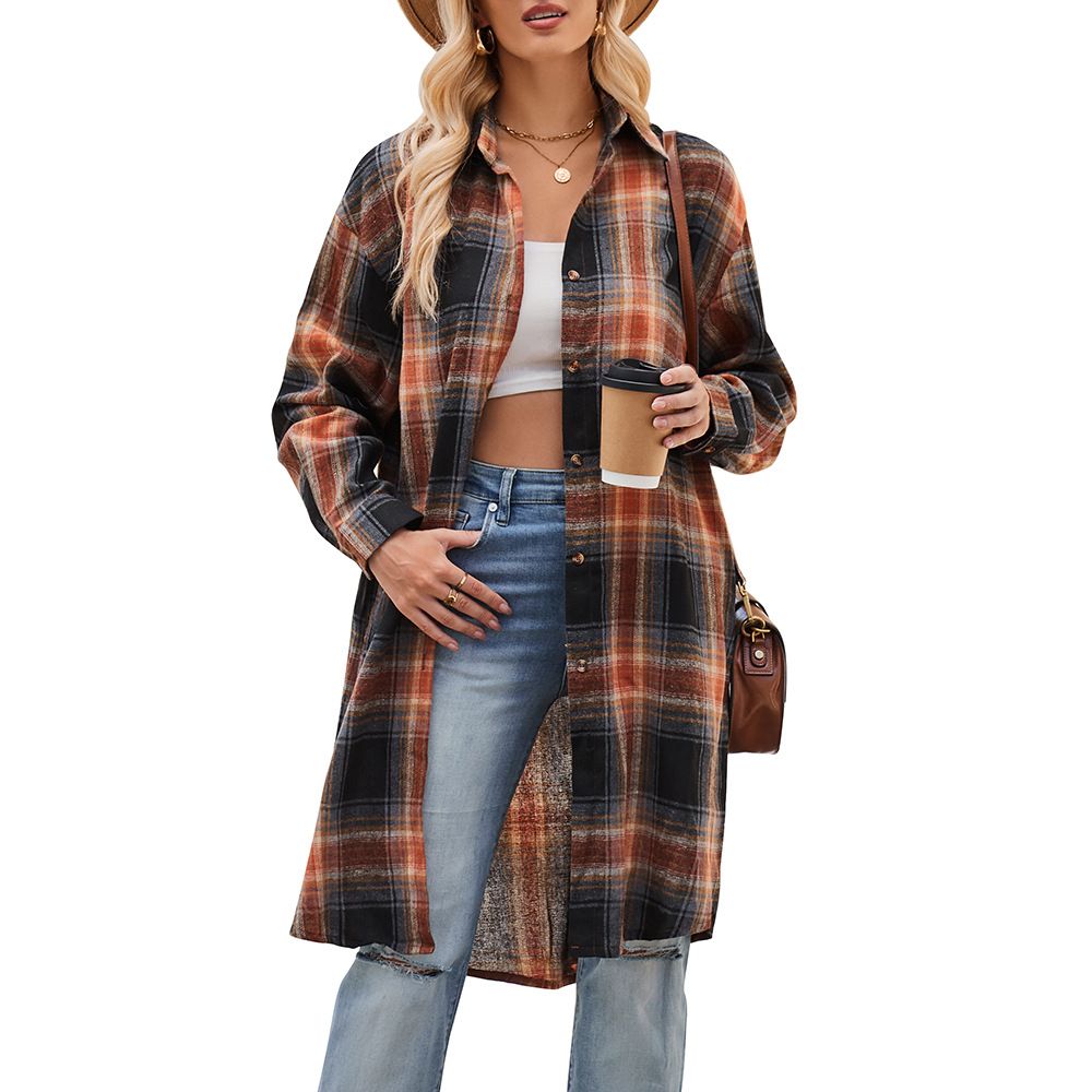 Verve 2025 Women's Autumn Winter New Casual Fashion Loose Long Plaid Shirt Trench Coat_ecoleips.com
