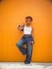 Women's Faux Two-Piece Layered Plaid Patchwork Frayed Hem Casual Jeans Regular Fit Spring/Autumn Summer Cotton Denim_ecoleips.com