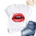 Cross-border Plus-size Loose-fitting Harajuku-style Simple Colorful Lip Print Women's Short-sleeve T-shirt For Summer_ecoleips.com