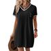 Women's Clothing Women's V Neck Casual Dress Letter Print Versatile Autumn/Winter Solid Color For Formal & Casual For Women_ecoleips.com