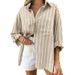 Striped Shirt Women's Elegant Versatile Long Sleeve Shirt Cardigan Loose Top Women's Clothing_ecoleips.com
