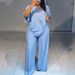 Summer Striped Women's Fashion Casual V Neck Slimming Wide Leg Pants Set Loose Fit_ecoleips.com