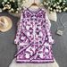 Blue And White Porcelain Print round Neck Dress for Women Tie Waist Elegant Bodycon Midi Skirt European American Style Niche Chic Autumn_ecoleips.com