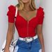 2026 European And American Fashion Hot Girl Square Neck Solid Color Slim Fit Puff Women's Short_ecoleips.com