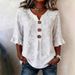 Summer Women's Wear: Cotton And Linen Round-Neck Button Cool Women's Short-Sleeved Top_ecoleips.com