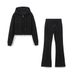 Vintage-Inspired Women's Two-Tone Crop Hoodie & Flared Pants Set – Stylish Polyester Lounge Outfit For Casual & Office Wear (Blue/Black/Beige, S/M/L)_ecoleips.com