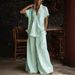 Women's Summer Comfort Outfit Casual Short Sleeve Shirt And Loose Fit Pants Two Piece Set_ecoleips.com