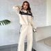 Women's Clothing Casual Street Style Contrast Color Striped Casual Streetwear Set - Color Block Striped High Neck Zip-Up Top & Straight Leg Pants_ecoleips.com