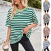Women's Clothing Summer Loose Casual Striped Color Matching Round Neck Five Point Sleeve T Shirt Female_ecoleips.com