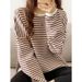 Pullover Sweater Women's Coat Spring And Autumn Thin Casual Striped Round Neck Loose Long Sleeve Large Size Women's Clot_ecoleips.com