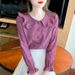Spring And Autumn 2026 New Doll Collar Top French Jacquard Pure Cotton Shirt Women's Long Sleeve All-Cotton Blouse_ecoleips.com