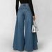 Women's Long Hem Solid Color Casual Faux Denim Print Button Straight Leg Pants New Arrival_ecoleips.com
