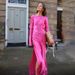 Women Stylish Trend‑Forward Evening Gown With Long Sleeves, Luxe Satin Patchwork, Open‑Back Design & High‑Slit Hem_ecoleips.com