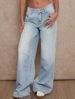 Women's Clothing Low Waist Wide Leg Pants Retro Washed Blue Slim Pants Spring_ecoleips.com