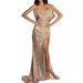 Women's Clothing New Autumn Banquet Backless Slit Side Feather Sequin Evening Dress Shoulder Dress_ecoleips.com