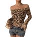 European And American Cross-border 2026 New Off-shoulder Long-sleeve T-shirt Leopard Print Mesh Top Sexy Hot Girl_ecoleips.com