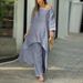 Women's Clothing Women's Plus Size Fashion Casual Set Cotton Linen Long Sleeved Top With Wide Leg Pants Two Piece Irregular Design_ecoleips.com