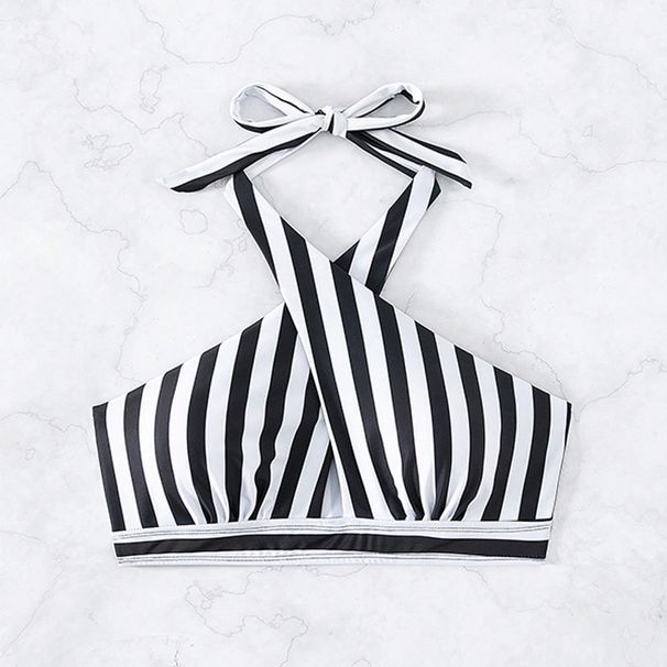 Women's Clothing Striped Halter Neck Sexy Swimsuit Women's Beach Bikini Hot Spring Swimsuit Top_ecoleips.com