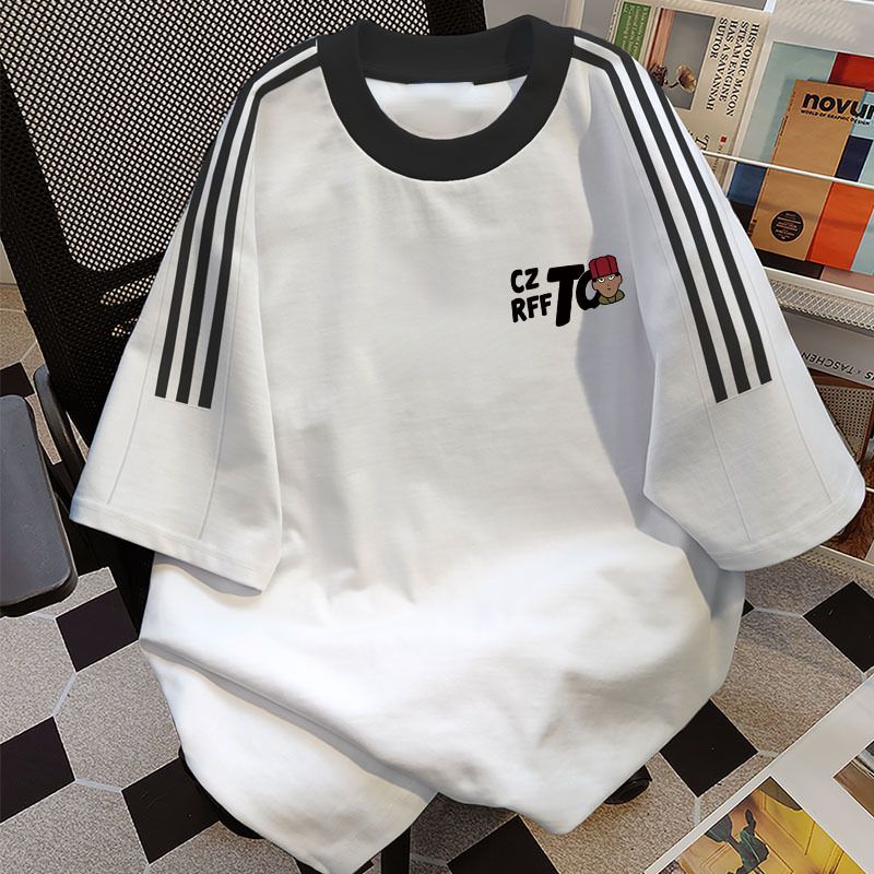 Men's Women's American Retro Three Stripe Short Sleeve Breathable Base Layer Shirt Summer Versatile Loose Casual Sports T-Shirt_ecoleips.com
