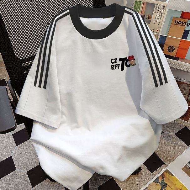Men's Women's American Retro Three Stripe Short Sleeve Breathable Base Layer Shirt Summer Versatile Loose Casual Sports T-Shirt_ecoleips.com