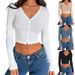 Women's Clothing New Y2K Slim Fashion Threaded Pit Long Sleeved Button T Shirt_ecoleips.com