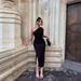 AC022 European And American Summer New Women's Solid Color One-Shoulder Sleeveless Ruched Slit Elegant Dress_ecoleips.com