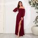 Women's Clothing Multi Wear Elegant Tube Top Elastic Long Sleeve Back Zipper High Slit Dress A Line Chiffon Dress_ecoleips.com