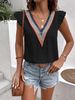 Women's Clothing Lace Shirt V Neck Lotus Leaf Sleeve Pullover Loose Casual Shirt_ecoleips.com