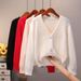 Chic V-Neck Knit Cardigan – Lightweight Cropped Wrap With Wave Hem (Effortless Layering Staple)_ecoleips.com