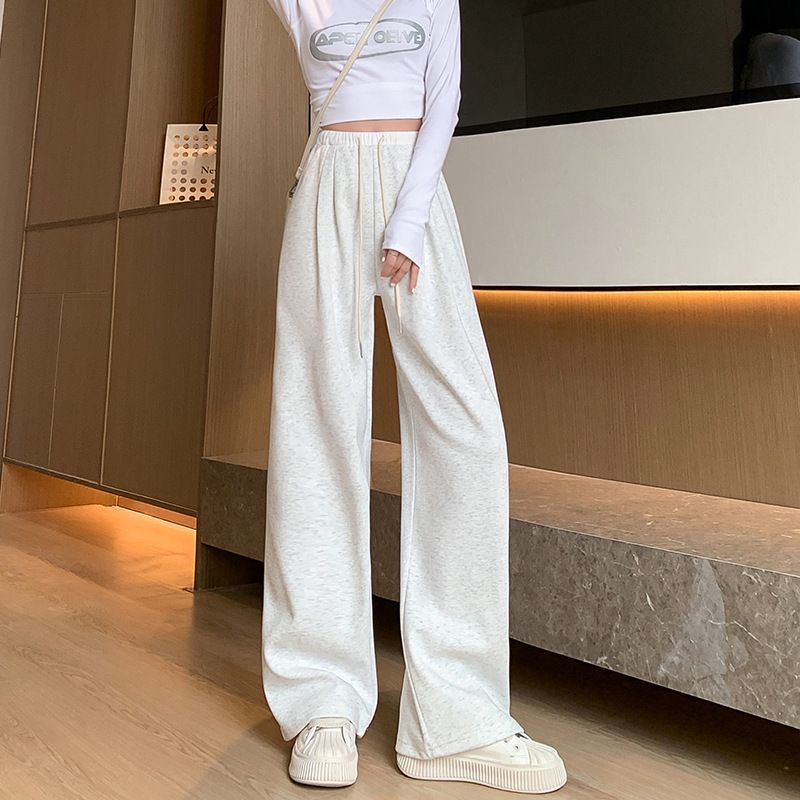 American Black Sports For Women's Spring And Autumn 2025 New High Waisted Loose Casual Sweatpants With A Hanging Feel_ecoleips.com