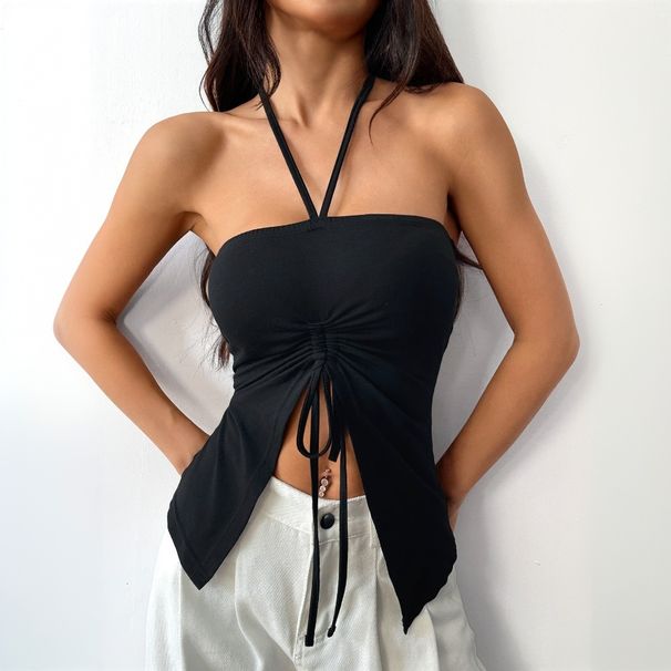 Voya Women's European And American Sexy Neck Hanging T-shirt 2026 Spring/summer New Style Slim Fit Temperament Slimming Top_ecoleips.com