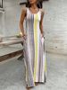 Summer Fashion Women's Sleeveless Long Dress Striped round Neck with Pocket Casual European American Style Spring/Autumn Wear_ecoleips.com