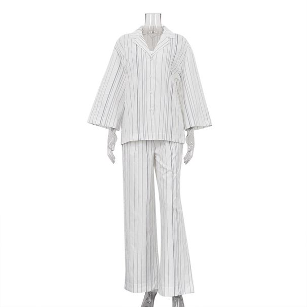 Women's Clothing New Style Lapel Three Quarter Sleeve Cardigan Top Loose Wide Leg Pants Two Piece Suit_ecoleips.com