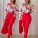 Women's Clothing Casual Suit Printed Stand Collar Long Sleeved Shirt Top And Trousers Two Piece Set_ecoleips.com