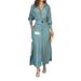 Spring Women's Commute Dress With Pure Color Waistband, Long Sleeve, Deep V-Neck Collar_ecoleips.com