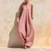 Women's Elegant Comfortable Sleeveless Jumpsuit V Neck Wide Leg Solid Color Simple European And American Style Cross Border Fashion Romper_ecoleips.com