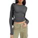 Women's Top Autumn Bottoming Shirt Women's High-end Sense Round Neck Long-sleeved Pullover Slim-fitting Navel_ecoleips.com