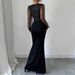 Women's Clothing Knitted Dress Elegant Sexy V Neck High Waist Slim Fit Sequined Splicing Elastic Long Skirt_ecoleips.com