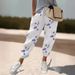 Women's Cotton Linen Elastic Waist Cropped Casual Pants Fashion_ecoleips.com