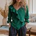 Women's Clothing Solid Color V Neck Long Sleeve V-Neck Flounce Hem Blouse – Lightweight Polyester Tunic Top For Women (Casual & Office Wear)_ecoleips.com