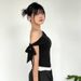 European And American Style Women's Ruched One Shoulder Backless Twisted Tie Asymmetrical T-Shirt Top Summer New Arrival_ecoleips.com