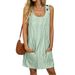 Summer New Arrival Women's Casual Striped Dress Round Neck Pocket Button Detail Suspender Design_ecoleips.com