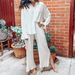 Women's Clothing Solid Color Pleated Long Sleeved Lapel Cardigan Shirt Slit Pajamas Two Piece Suit_ecoleips.com