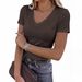 Women's Stretch V-Neck Short Sleeve T-Shirt - Soft Comfort Fit Casual Basic Top For Everyday Wear Sleek Slim Fit_ecoleips.com
