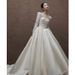 Satin Wedding Dress New Style Retro Light Long Sleeve Main Wedding Dress For Petite Girls Runaway Princess Outfit_ecoleips.com