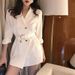 Elegant Belted Double-Breasted Blazer – Oversized Longline Women’s Jacket With Notched Lapel & Draped Silhouette (Black/White, S-2XL)_ecoleips.com