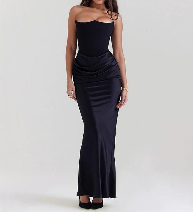 Summer Sleeveless Strapless Backless Women's Fashion Dress Slim Fit Evening Gown_ecoleips.com