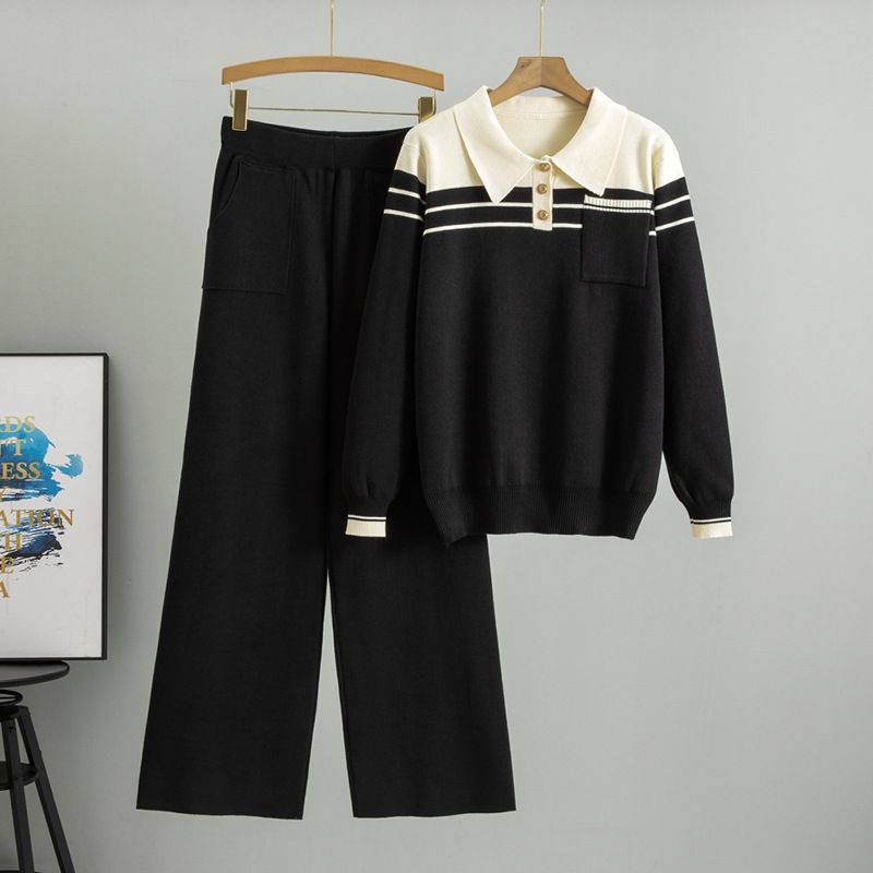 Women's Clothing Striped Sweater Suit Spring New Loose Fashion Casual Wide Leg Pants Knitted Two Piece Suit_ecoleips.com